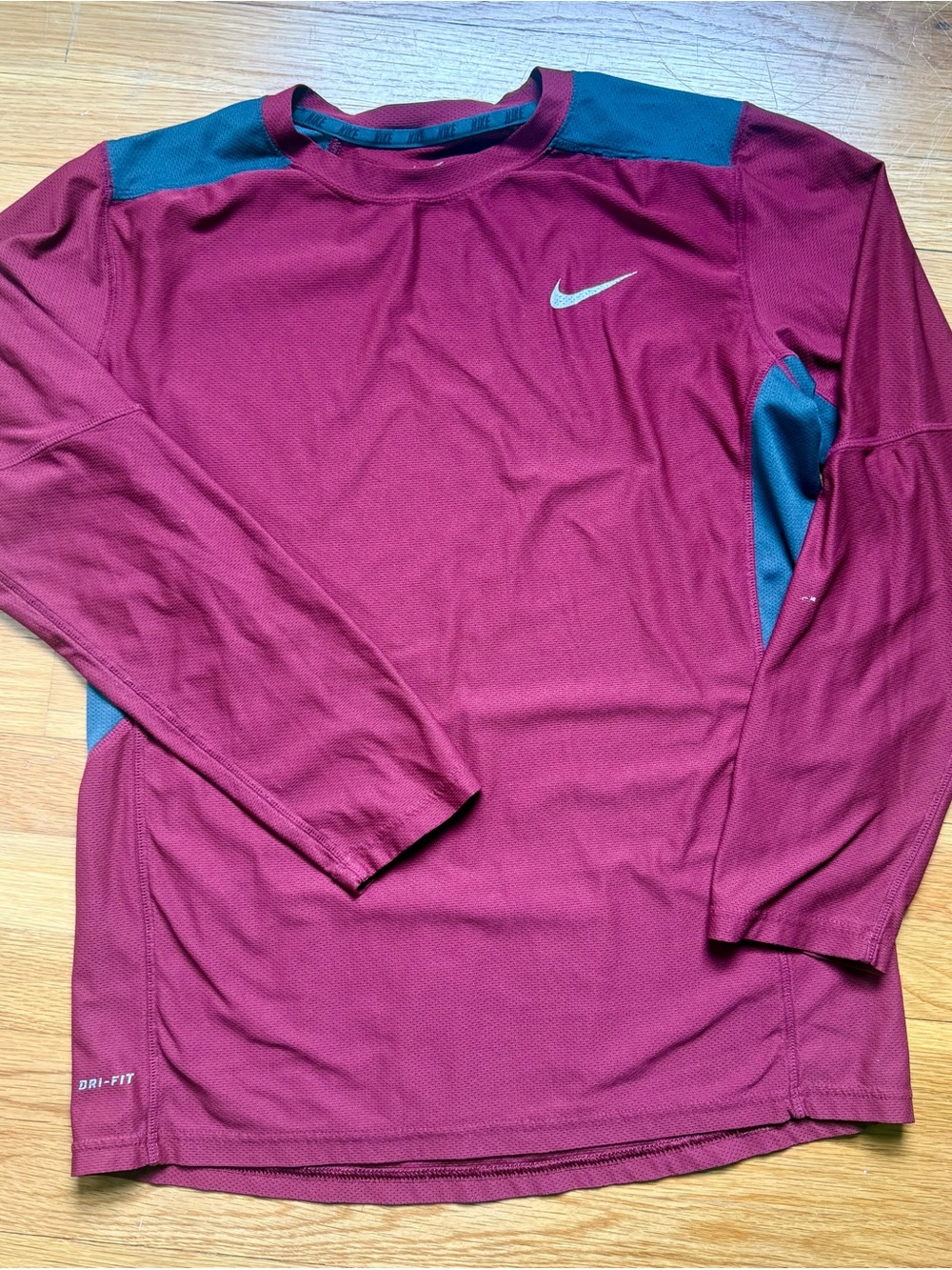 Nike Long-Sleeve Dri-FIT Crew in Burgundy with Grey Accents